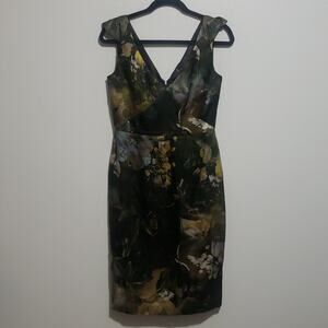 Elie Tahari 100% Silk Charmeuse Floral Sheath Midi Sleeveless Dress